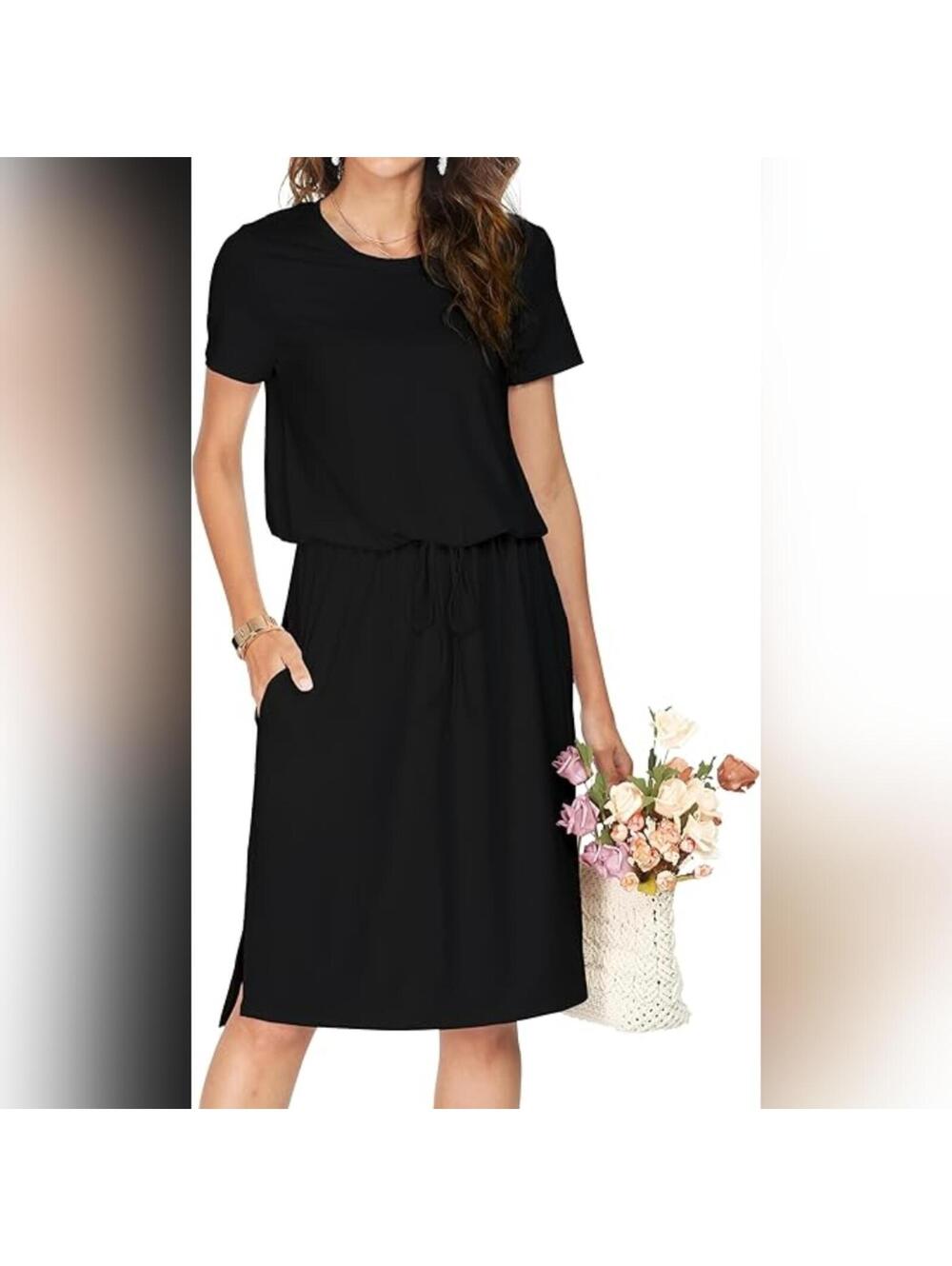 NWT Simier Fariry Midi Knee Casual Pocket Short Sleeve Dress, Medium